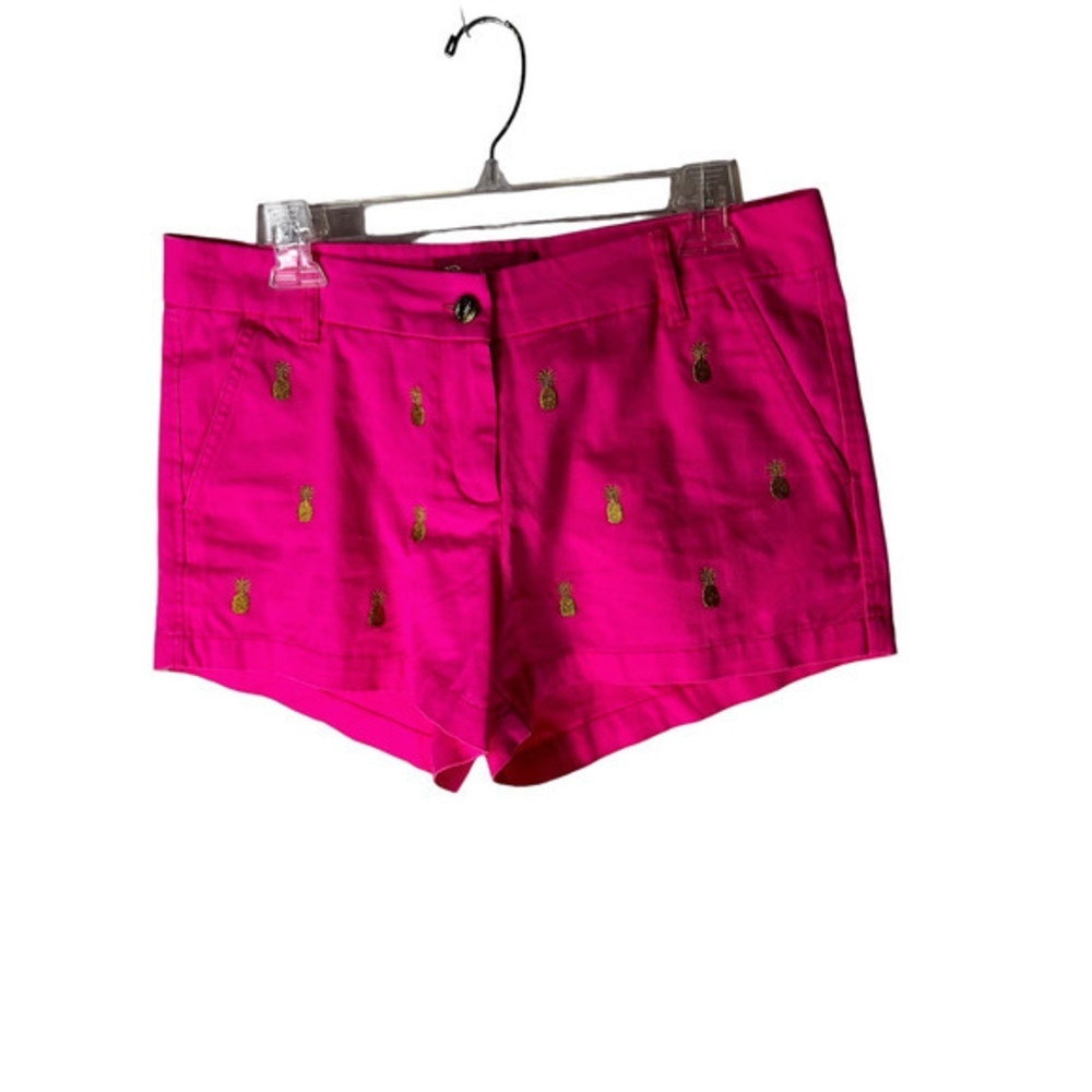 Macbeth Collection Pink/Gold Embroidered Cotton PINEAPPLE Shorts Size M